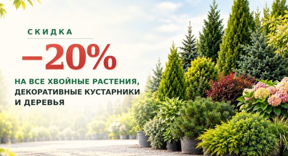 Скидка 20% на хвойные и декоративные растения